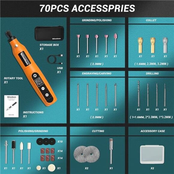 Cordless Rotary Tool,  Battery Pack, 5-Speed and USB-C Charging Rotary Tool Kit - Picture 10 of 14